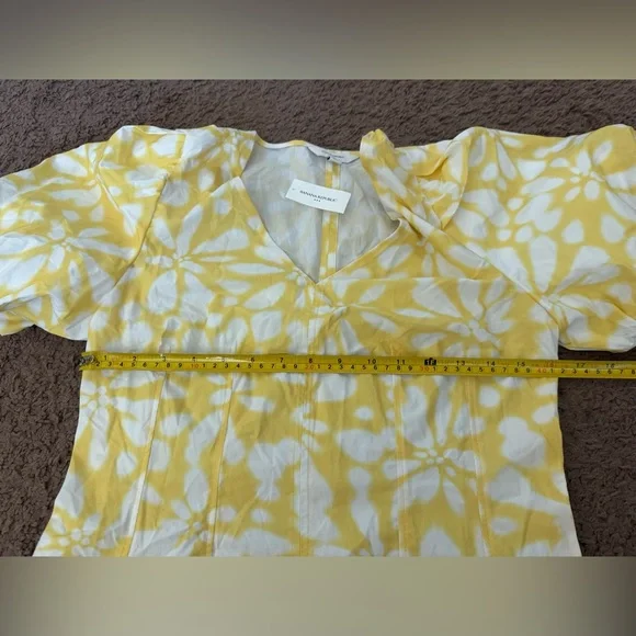 Banana Republic BUBBLE-SLEEVE SEAMED POPLIN TOP Blouse Puff Sleeve Yellow 4 $75 - Picture 8 of 9